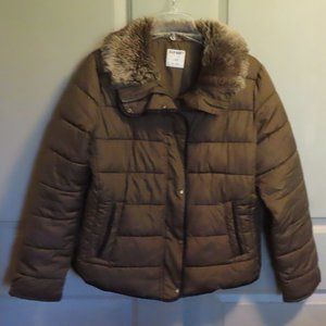 Old Navy Green Puffy Jacket with fur colar